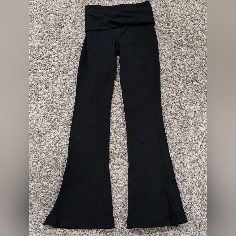PINK Victoria's Secret Cotton Yoga Foldover Flare Leggings Black Sz S